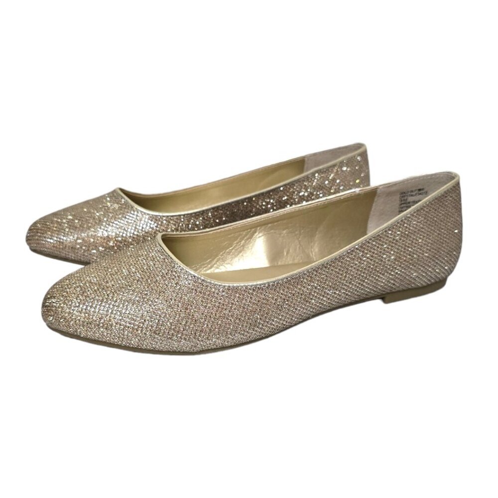 Cynthia Rowley Crystal Gold Glitter Almond Toe Flats Sz 9